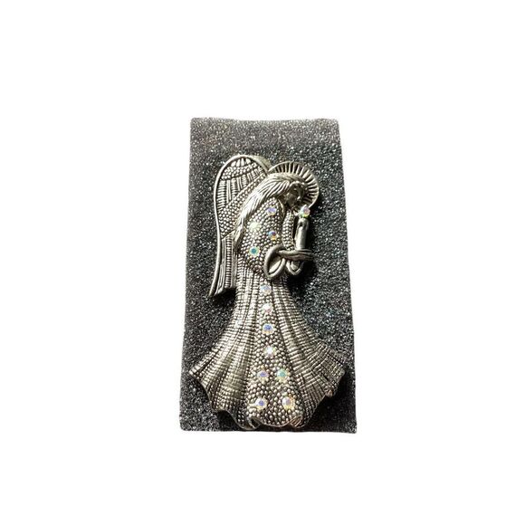 Vintage Angel Silver Tone With Rhinestones Brooch / Pendant - Picture 1 of 7